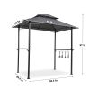 Outdoor Grill Gazebo 8 x 5 Ft;  Shelter Tent;  Double Tier Soft Top Canopy and Steel Frame with hook and Bar Counters - Gray