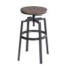 Backless Adjustable Height Bar Stools with Metal Legs;  Oak seat;  Set of 2 - OAK