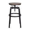 Backless Adjustable Height Bar Stools with Metal Legs;  Oak seat;  Set of 2 - OAK