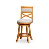 30" Bar Height X-Back Swivel Stool, Natural Finish, Beige Fabric Seat - as Pic