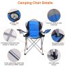 Foldable Camping Chair Heavy Duty Steel Lawn Chair Padded Seat Arm Back Beach Chair 330LBS Max Load with Cup Holder Carry Bag - Blue