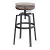 Backless Adjustable Height Bar Stools with Metal Legs;  Oak seat;  Set of 2 - OAK