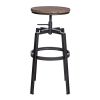 Backless Adjustable Height Bar Stools with Metal Legs;  Oak seat;  Set of 2 - OAK