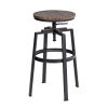 Backless Adjustable Height Bar Stools with Metal Legs;  Oak seat;  Set of 2 - OAK