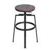 Backless Adjustable Height Bar Stools with Metal Legs;  Oak seat;  Set of 2 - OAK