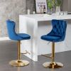 A&A Furniture,Golden Swivel Velvet Barstools Adjusatble Seat Height from 25-33 Inch, Modern Upholstered Bar Stools with Backs Comfortable Tufted for H