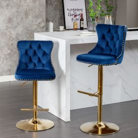 A&A Furniture,Golden Swivel Velvet Barstools Adjusatble Seat Height from 25-33 Inch, Modern Upholstered Bar Stools with Backs Comfortable Tufted for H