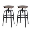 Backless Adjustable Height Bar Stools with Metal Legs;  Oak seat;  Set of 2 - OAK