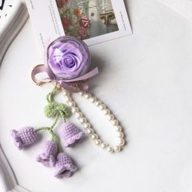 Women's Fashion Preserved Fresh Flower Keychain (Option: Purple Rose Pearl Style)