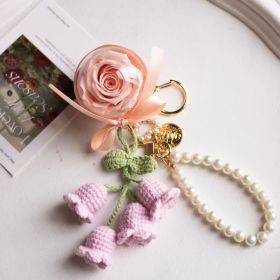 Women's Fashion Preserved Fresh Flower Keychain (Option: Pink Rose Pearl Style)