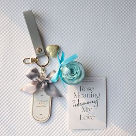 Preserved Flower Keychain Leather Bookmark Pendant (Option: Gray White Nylon Blue Rose)