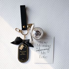 Preserved Flower Keychain Leather Bookmark Pendant (Option: Black Glacier Rose)