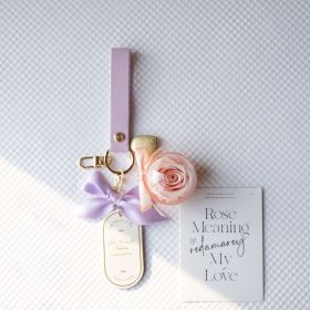 Preserved Flower Keychain Leather Bookmark Pendant (Option: Purple White Pink Roses)