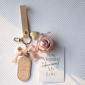 Preserved Flower Keychain Leather Bookmark Pendant (Option: Pink Nude Pink Rose)