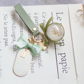 Preserved Flower Keychain Leather Bookmark Pendant (Option: Green White Austin)