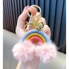 Woven Rainbow A Little Cloud Fur Ball Car Key Ring (Color: Blue)