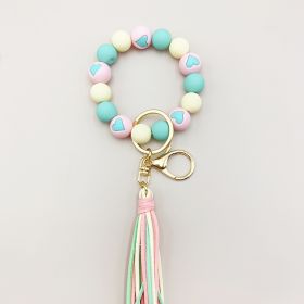 Cross-border Hot Selling Korean Velvet Tassel Cute Small Peach Heart Silicone Beads Bracelet Keychain Female Bracelet Car Suitcase Hanger (Option: Green Little Love)