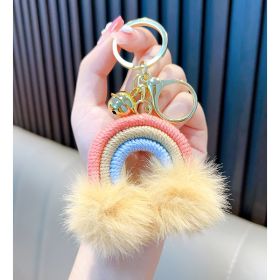 Woven Rainbow A Little Cloud Fur Ball Car Key Ring (Color: Orange)