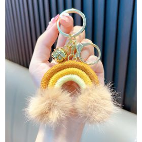 Woven Rainbow A Little Cloud Fur Ball Car Key Ring (Color: Coffee)