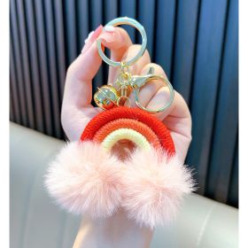 Woven Rainbow A Little Cloud Fur Ball Car Key Ring (Color: Red)