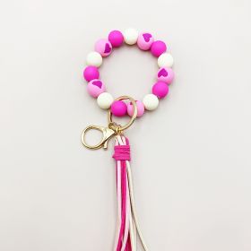 Cross-border Hot Selling Korean Velvet Tassel Cute Small Peach Heart Silicone Beads Bracelet Keychain Female Bracelet Car Suitcase Hanger (Option: Pink Little Love)