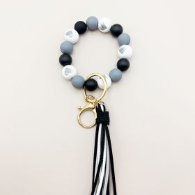 Cross-border Hot Selling Korean Velvet Tassel Cute Small Peach Heart Silicone Beads Bracelet Keychain Female Bracelet Car Suitcase Hanger (Option: Gray Little Love)