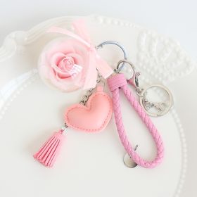 Woven Leather String Love Tassel Flower Keychain (Option: Pink-With Transparent Box Keychain)