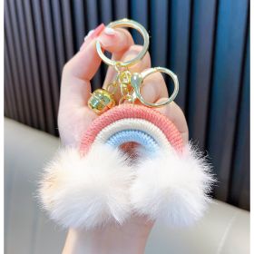 Woven Rainbow A Little Cloud Fur Ball Car Key Ring (Color: Pink)