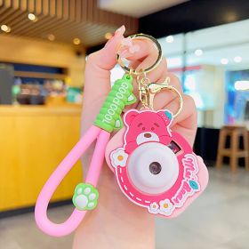 Bear Sweet Projection Camera Luminous Keychain Ornaments (Option: Bear Sweet Camera Rose Red)