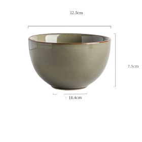 Inky Glaze Vintage Ceramic Rice Bowl (Color: Grey)