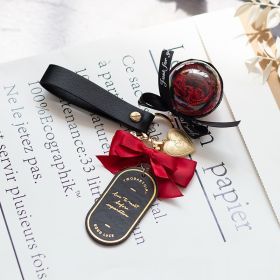 Preserved Flower Keychain Leather Bookmark Pendant (Option: Black Black Austin)