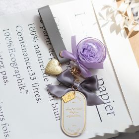 Preserved Flower Keychain Leather Bookmark Pendant (Option: Ash Purple Austin)