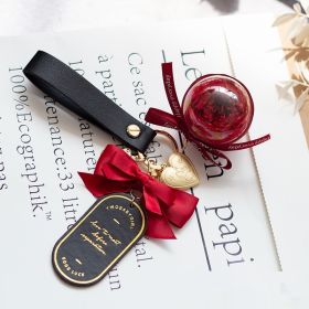 Preserved Flower Keychain Leather Bookmark Pendant (Option: Black Red Austin)