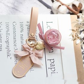 Preserved Flower Keychain Leather Bookmark Pendant (Option: Pink Pink Austin)