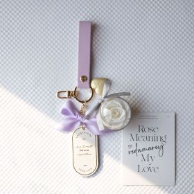 Preserved Flower Keychain Leather Bookmark Pendant (Option: Purple White White Rose)