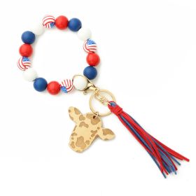 Tassel Western Denim Bracelet Bull Head Keychain (Option: American Flag)