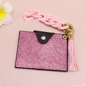 Diamond Card Holder Acrylic Bracelet Key Ring (Color: Pink)