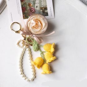 Women's Fashion Preserved Fresh Flower Keychain (Option: Yellow Rose Pearl Style)