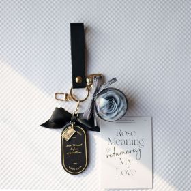 Preserved Flower Keychain Leather Bookmark Pendant (Option: Black Gray Rose)