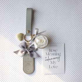 Preserved Flower Keychain Leather Bookmark Pendant (Option: Pure Smoky Gray White Rose)